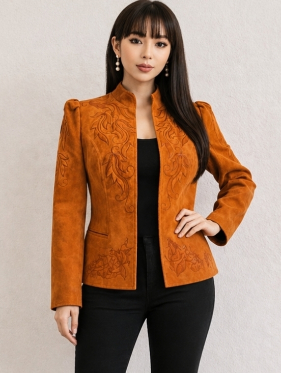 Asian Vintage Jackets & Blazers - ⭐️ Host Pick⭐️ Suede Leather Embroidered Luxe Jacket |Hong Kong Inspired